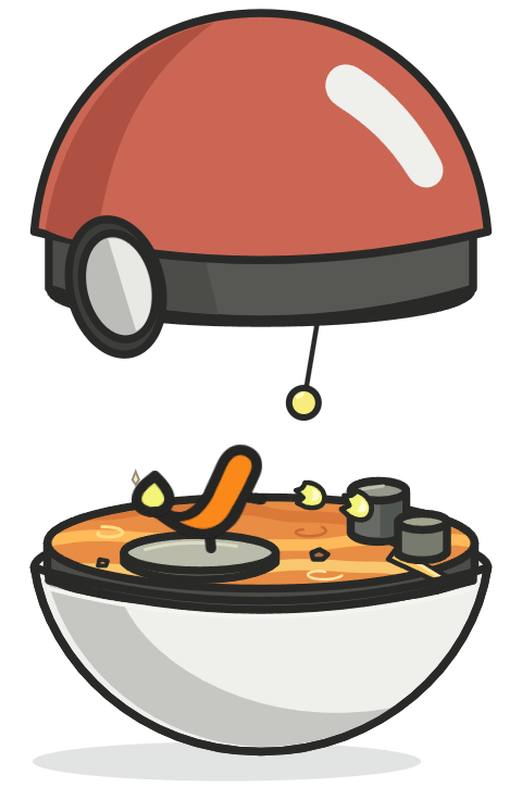 Charmander inside a tiny lava world in an open orb